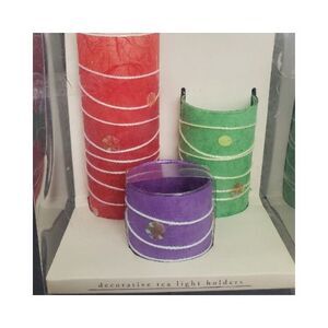 Pier 1 One Decorative Tea Light Candle Holders Set of 3 Red Green Purple